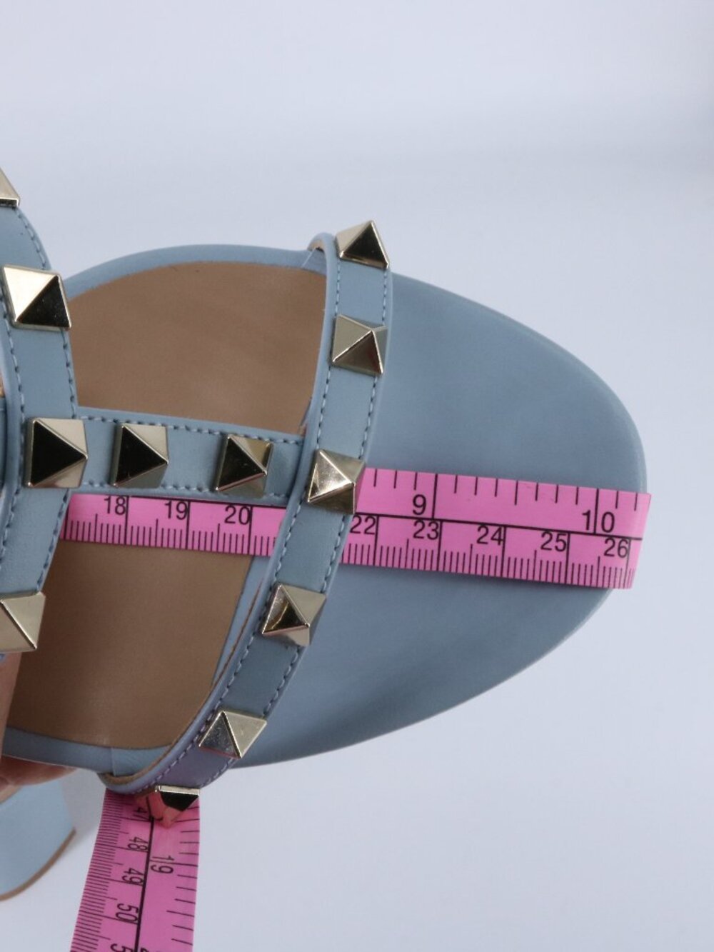 Valentino 40 Porcelain Blue Gold Cage Rockstud 60mm Classic Heels Sandals E938 - Picture 15 of 15